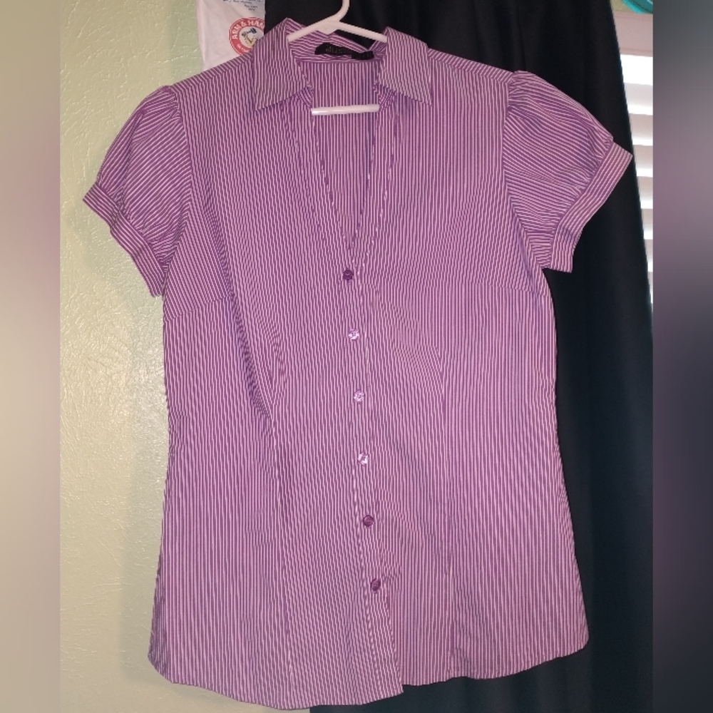 The Limited Essential Shirt. Women's Striped Short Sleeve button up shirt.